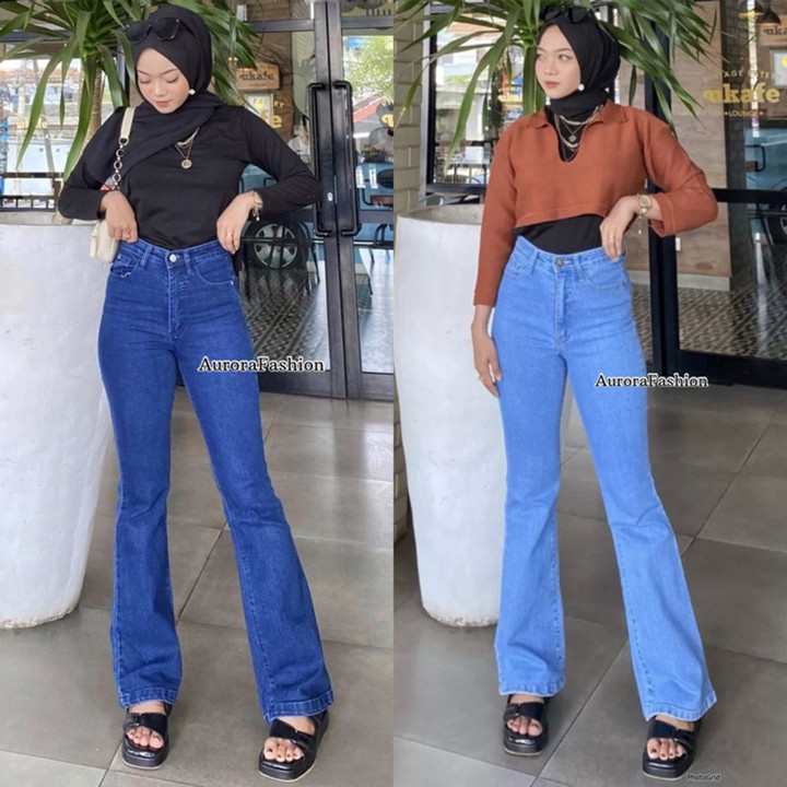Highwaist Jeans Cutbray Loose Anti Ngatung Melar Tebal 27-42