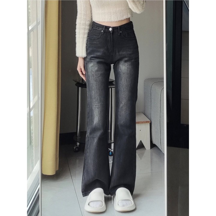 COD New abu-abu high waist kekinian import jeans cutbray wan