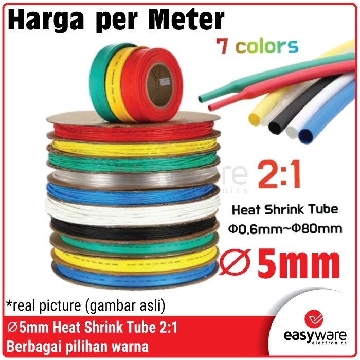 5mm Heatshrink Tube Selang Bakar 2:1 Isolasi Kabel Isolator 