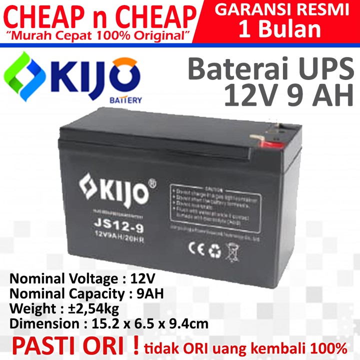 Baterai UPS 12V 9AH KIJO Aki Kering Mobil Mainan Sprayer Ala