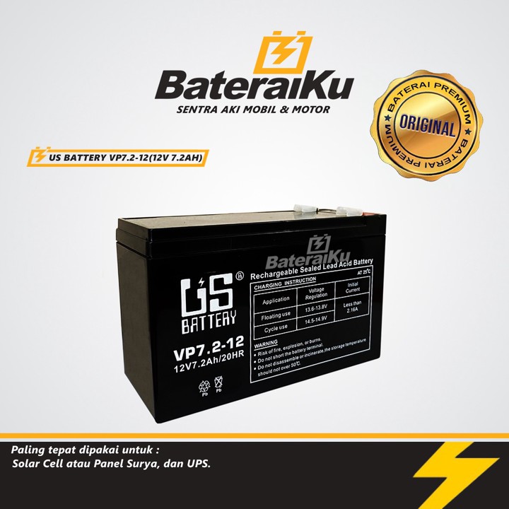 Aki US Battery VP7.2-12 Aki VRLA Aki Ups, panel surya, alat 