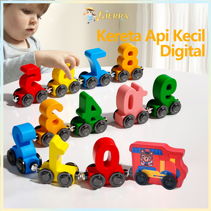 Qierra Mainan Angka Magnet Kereta Api Wooden Magnetic Train 