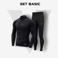 Satu set baselayer dan legging pria BASIC original VALMAR / 1 paket manset leging olahraga bahan spandex / baju ketat mangset lejing laki laki football renang gowes running gym fitnes
