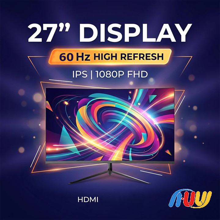 HUW Monitor PC 27" IPS Full HD 1920x1080 60Hz 2ms 98%sRGB Anti Flicker HDMI DP VGA Garansi 3 Tahun