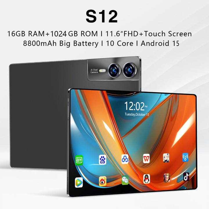 [Free+Keyboard+Mouse+Case]Tablet Android S12 11.6 Inch, RAM 