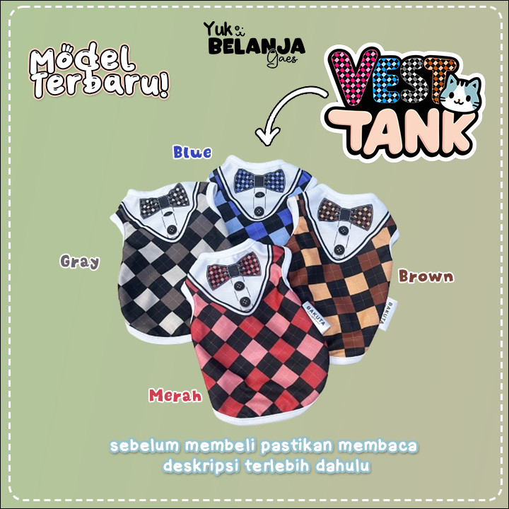 Baju Kucing Poliester VEST TANK Kaos Lucu Kucing / Size XS-X