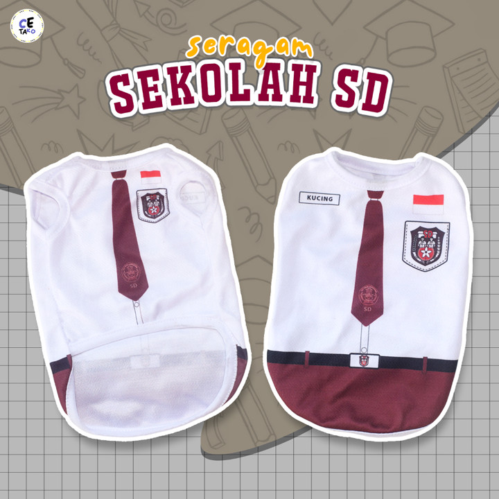 Baju Kucing Lucu Seragam Sekolah SD Bisa Custom Nama Murah U