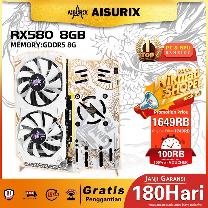 AISURIX VGA AMD RX 580 8GB VGA Card ddr5 256Bit 2048SP HDMI 