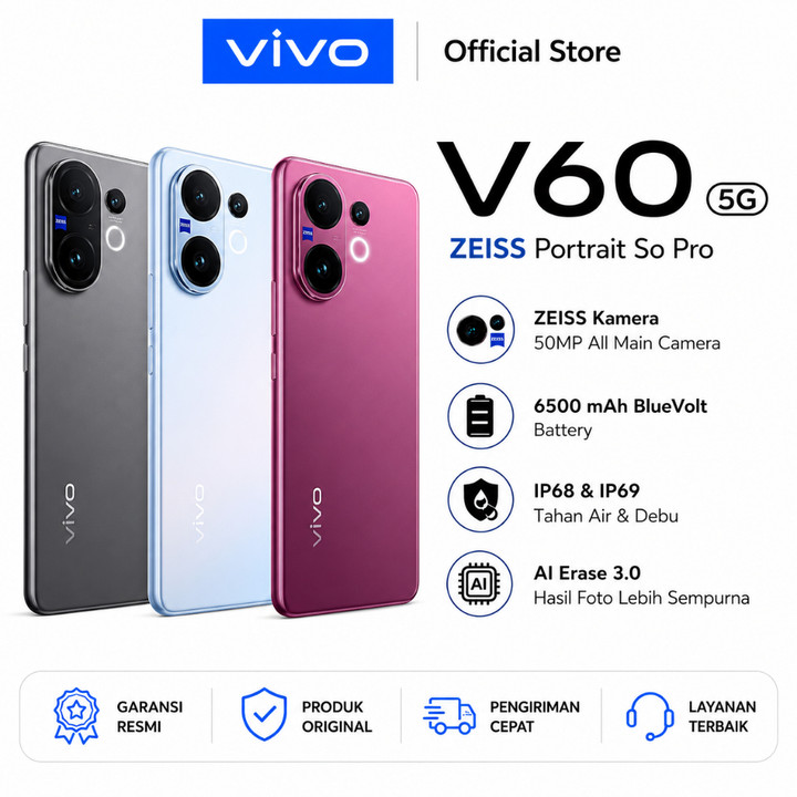 [BARU] Vivo V60 5G (8+256GB) Smartphone 10x Zoom Telephoto, 