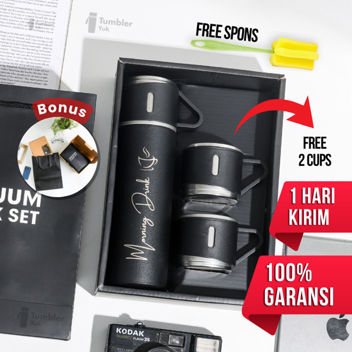 Termos Sultan Custom Nama Vacuum Flask Set Grafir Nama / Logo Botol Stainless Cangkir 3 in 1