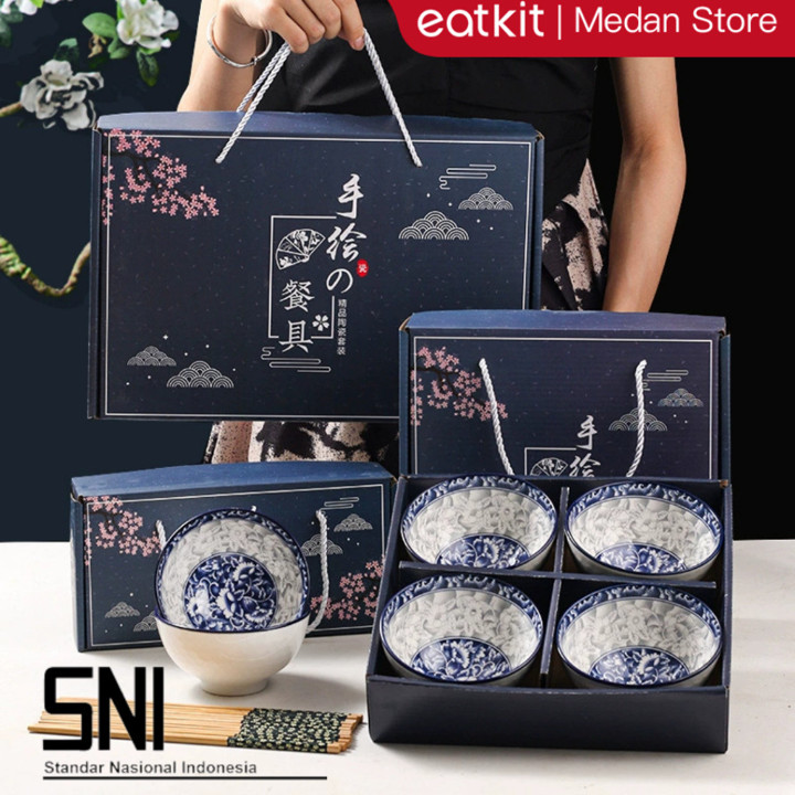 [Medan Ready Stock] Eatkit 4pcs Hampers Mangkok Set | Hampers Piring Keramik Set | Parcel Keramik Set |  Gift Set Hampers | Mangkok Set Japaness Style