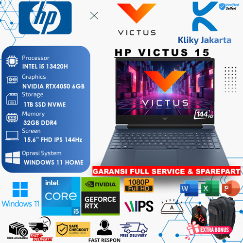 Laptop Gaming HP Victus 15 i5‑13420H  RTX 4050 RAM 32GB  SSD 1TB 15.6” FHD IPS 144Hz Windows 11