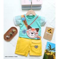 Setelan baju anak laki laki lengan pendek kaos bayi motif cat crew