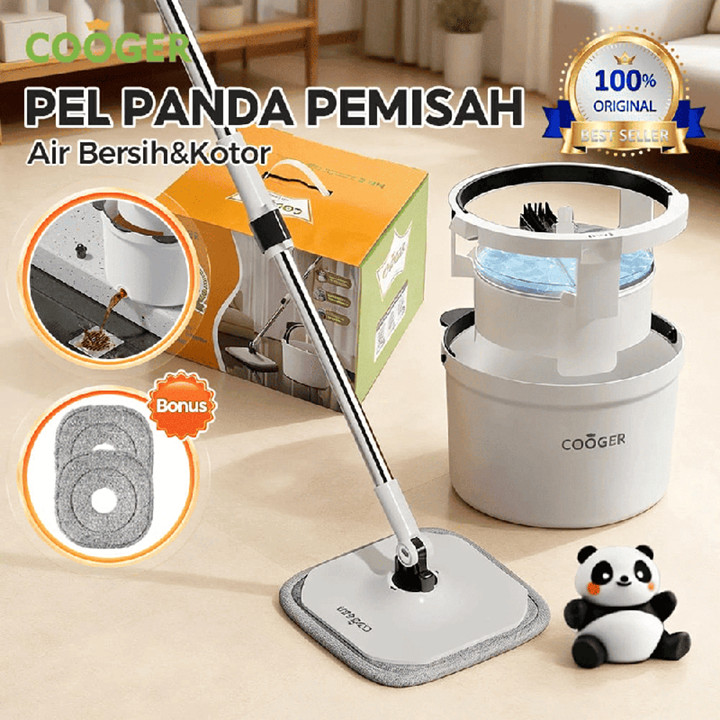 COOGER  Pel Lantai Spin Mop Air Bersih & Kotor Terpisah Embe