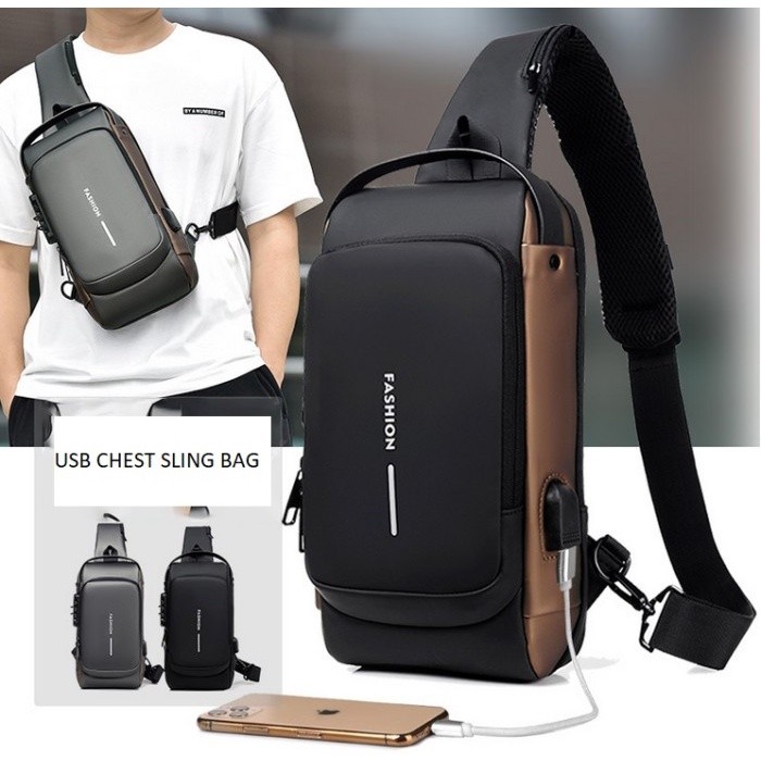 CIVETO TS207 Tas Selempang Pria USB Fashion Waterproof  Men 