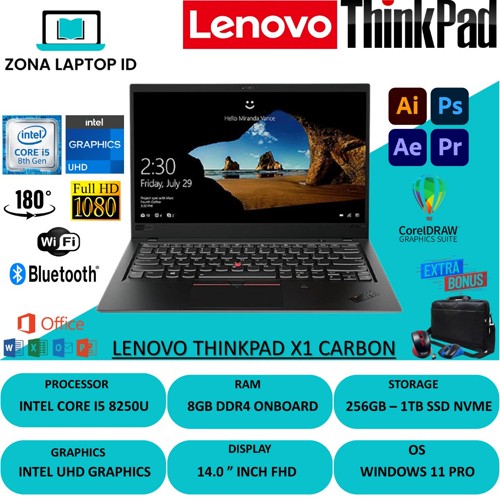 Laptop Lenovo Thinkpad X1 CARBON Core i5 Gen 8th Ram 8gb SSD 512GB Laptop Second