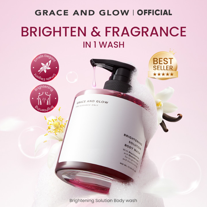 Grace and Glow Brightening Body Wash | Sabun Mandi Cair Mencerahkan Kulit dan Melembabkan Kulit with Niacinamide dan Glutathione dengan Wangi Parfum Mewah | Body Soap Shower Gel Wangi Kemasan Botol dan Refill Pouch Isi Ulang [BPOM]