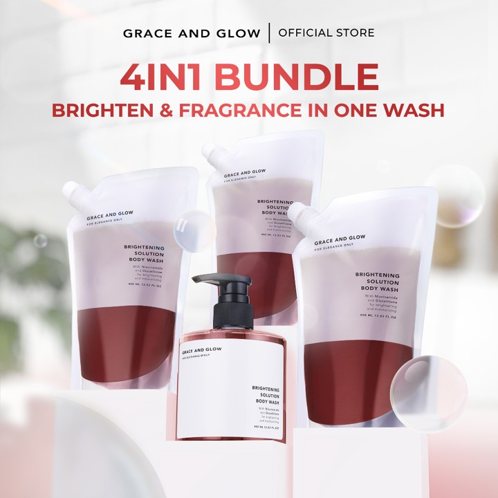 Grace and Glow Bundle Brightening Body Wash Refill | Shower Gel Sabun Mandi Cair Mencerahkan Kulit dan Melembabkan Kulit with Niacinamide + Glutathione dengan Wangi Parfum Mewah | Body Soap Kemasan Pouch Isi Ulang [BPOM]