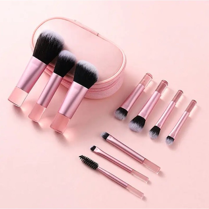 GROSIR KOSMETIK EXPORT Brush Makeup Powder Brush Blush On Lembut / Kuas Makeup 1 Set Lengkap / Brush Makeup Travel Size Kosmetik Pouch Brush Make Up 10in1 / Set Premium Import