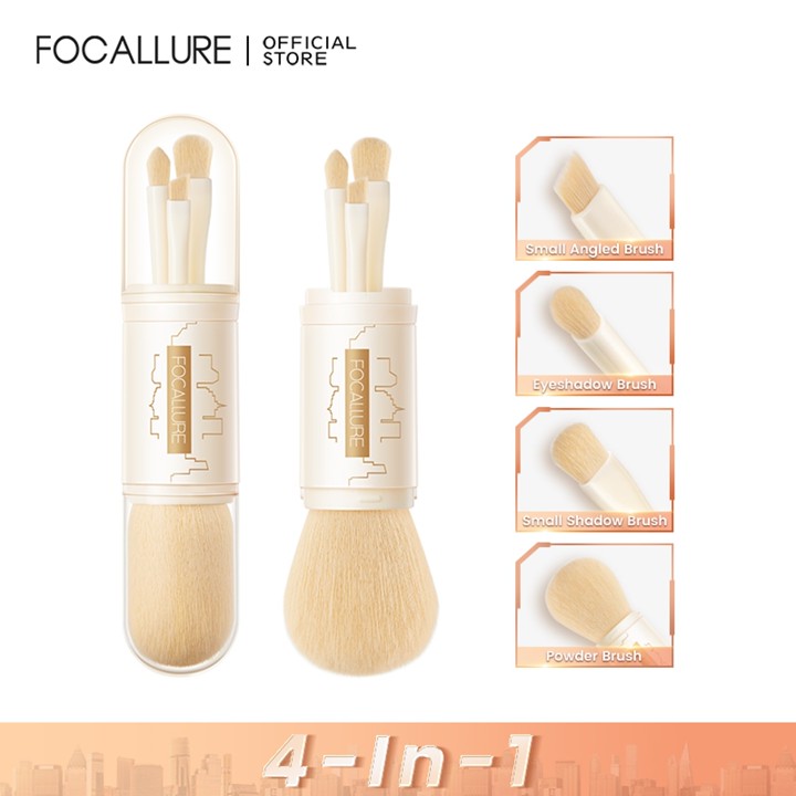 FOCALLURE #ModernUrban 4-In-1 Makeup Brush Set 4pcs Portable Telescopic Traveling Makeup Brush Kit
