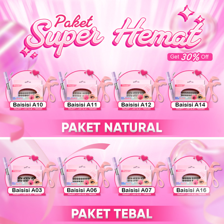 [ PAKET SUPER HEMAT ] BAISISI Bulu Mata Palsu*1 + Tweezer + Lash Glue + Penjepit Sunflower