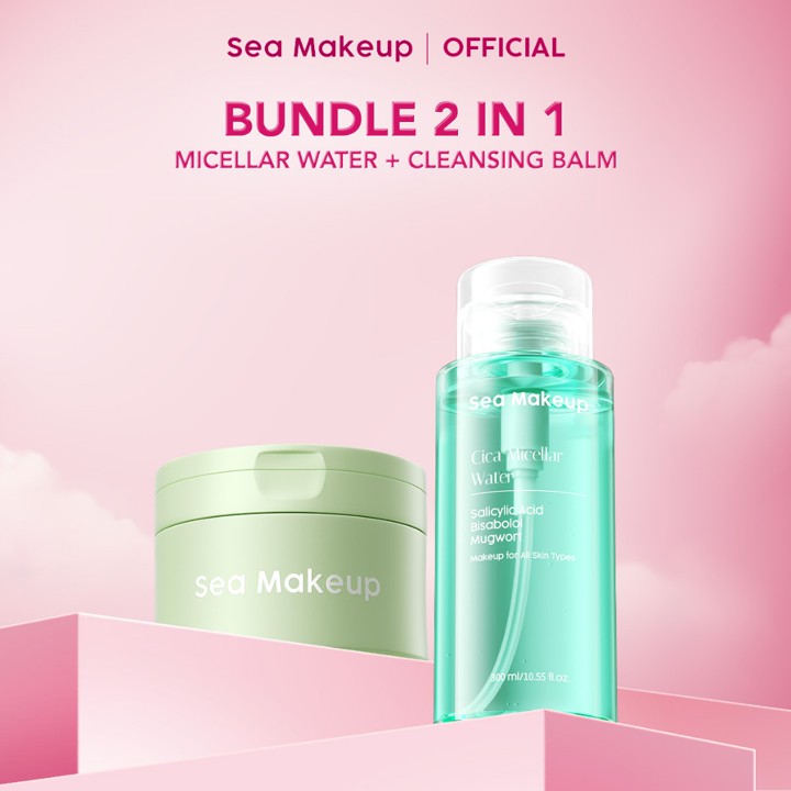 Sea Makeup Bundle 2in1 – Acne Clear Micellar Water + Acne Butter Cleansing Balm, Micelar Water, Cleansing Balm, Cleansing Oil & Pembersih Wajah Makeup Remover untuk Kulit Berjerawat