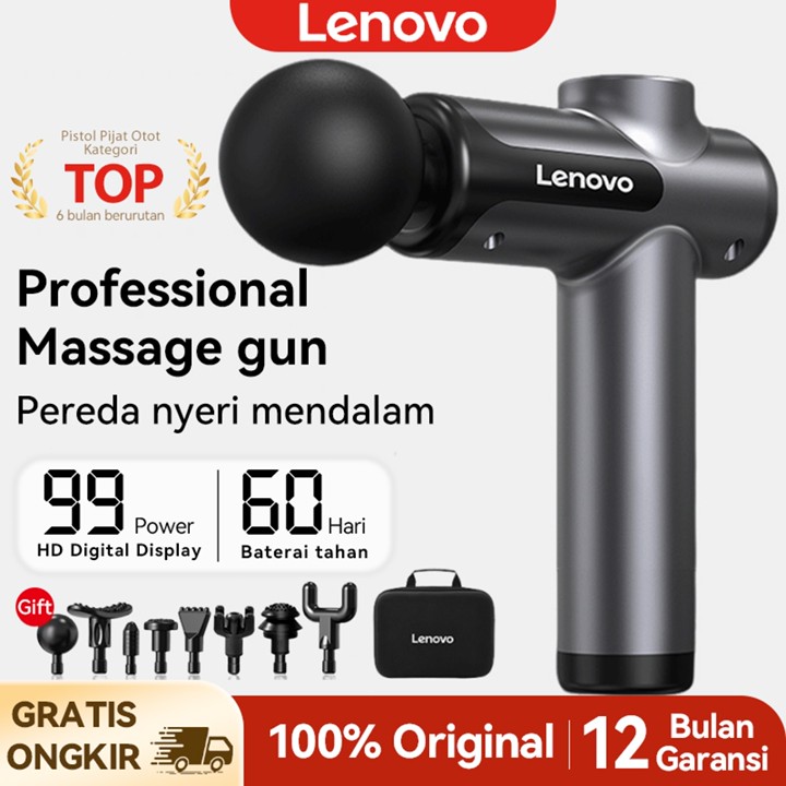 Lenovo Massage Gun Alat Pijat Getar Senjata Fasial untuk Relaksasi Otot  Massager Profesional dengan 8 Kepala Pijat untuk Pelepasan Otot Getaran kuat dengan 99 level kecepatan.