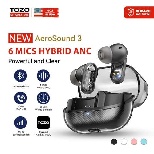 (New launch)Tozo AEROSOUND3 Smart 6 mics Hybrid ANC + AI 4 Mics ENC wireless earbuds Clear Calls powerful bass  Earphone Bluetooth Tws Bluetooth 5.4  IPX5 32 EQ Customization via App Crystal Case Design Low Latency Game Mode