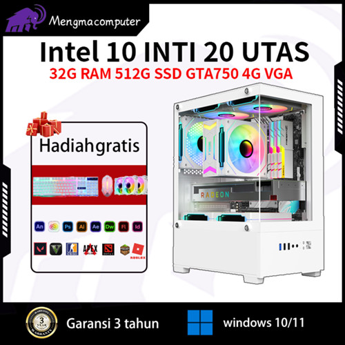 MA PC gaming full set 12-inti baru, Komputer desktop perakitan desain kantor dan bermain game berskala besar VGA GT730 GTX750 RX3050 Gratis keyboard dan mouse