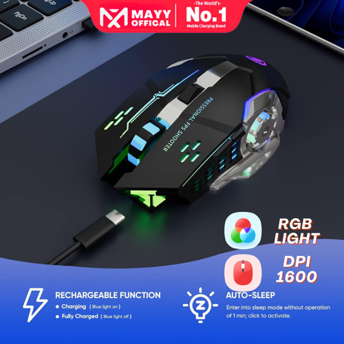 Mayy official id X8 mouse wireless rechargeable gaming silent click RGB led dengan Receiver-Usb 2.4G 1600DPI/Grey/wireless mouse gaming RGB silent click rechargeable