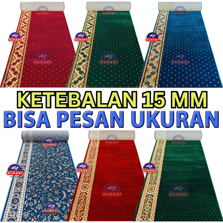 Alhadi Karpet Masjid NATRA METERAN Ukuran 100 x 120cm Tebal 15mm Sajadah Mushola Empuk Lembut Padat