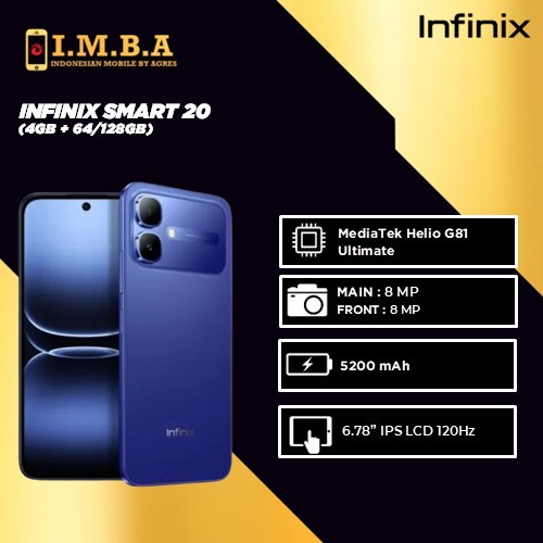 NEW INFINIX SMART 20 RAM 4GB PENYIMPANAN 64B/128GB 7.7MM ULTRA SLIM NFC GARANSI RESMI INDONESIA