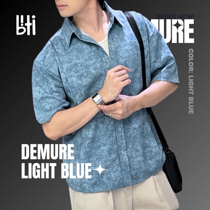 BITI Demure Shirt | Kemeja Print Motif Denim Lengan Pendek Biru Navy Pria