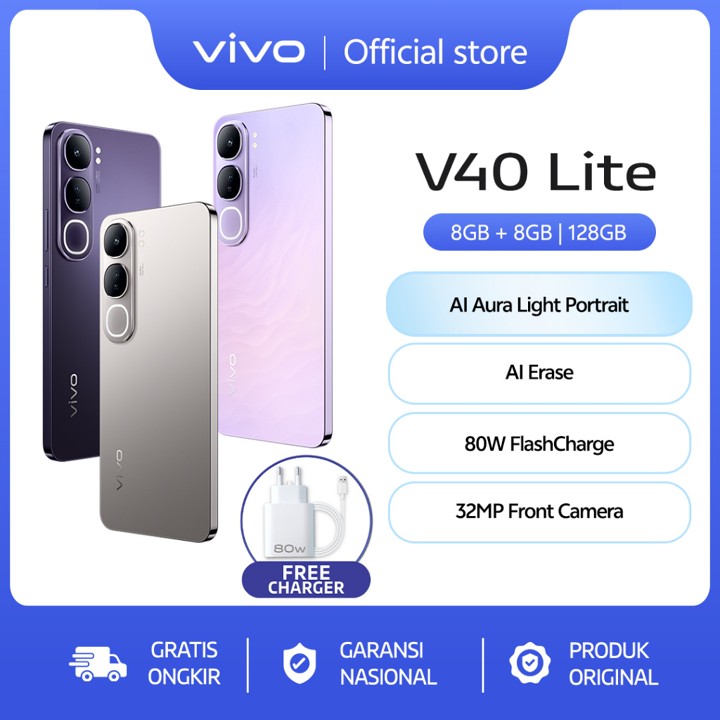 vivo V40 Lite 4G (8/128) - AI Aura Light Potrait, AI Erase, 80W FlashCharge, 32M