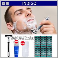 【1 Dudukan + 36/48 Pisau + Krim cukur】Alat Pisau Cukur Kumis Manual Blades Berla