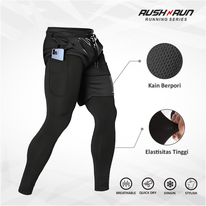 Rush N Run Celana Pendek Olahraga Pria 2 In 1 Clana Training Gym Lari Running Co