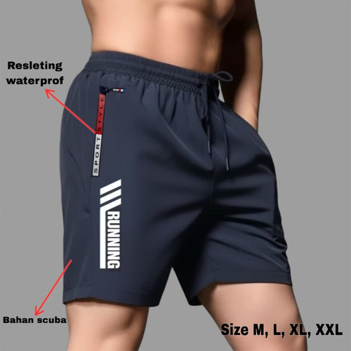 Celana Running Pendek Pria Sport Bahan Melar Nyaman Dipakai Santai Harian Olahra