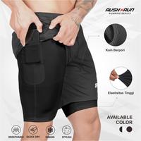 Celana Pendek Olahraga Pria 2 in 1 Clana Training Gym Fitness running Compressio
