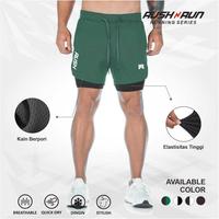 Rush N Run Celana Olahraga Pria 2 in 1 Bahan Dry Fit Compression Pants