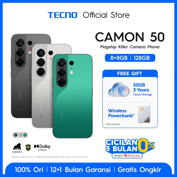 [SUPERZOOM FLASHSNAP] TECNO CAMON 50 8GB+8GB*/128GB, 50MP Sony + 8MP Ultra Wide,