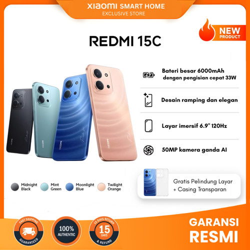 Xiaomi Redmi 15C (8GB/256GB) | Baterai besar 6000mAh dengan pengisian daya 33W |
