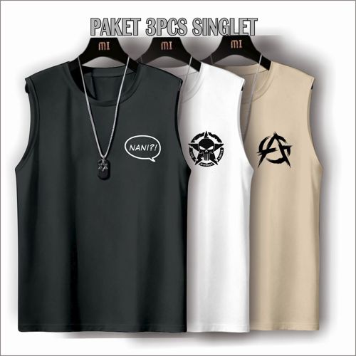 Paket Hemat 3 Singlet Pria Lekbong 50ribu || Paket Hemat Singlet Pria 3pcs Katun