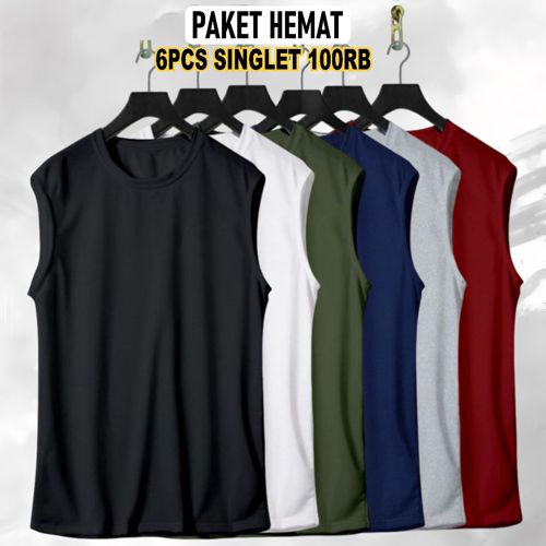 PAKET HEMAT Kaos Singlet Lekbong GYM 6PCS 100ribuan / Kaos Dalaman Pria