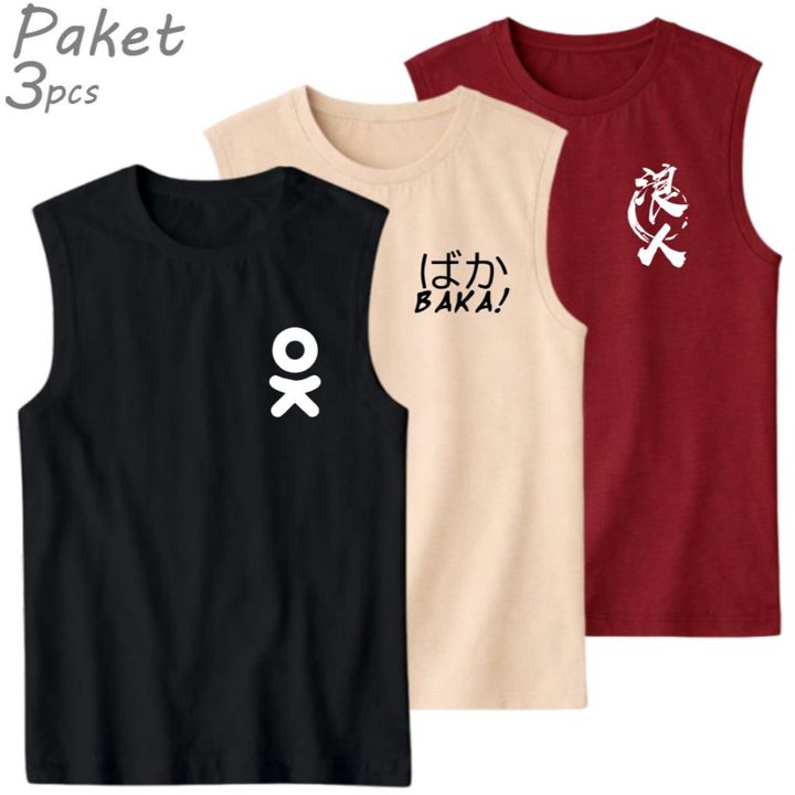 PAKET HEMAT Kaos Singlet Lekbong Distro Paketan 3 pcs 50ribu Singlet Santai Gym 