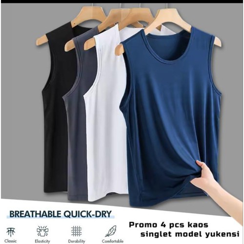 Paket 4 Pcs Super Hemat Singlet Pria Dewasa| Kaos Dalam Tanktop Yukensi Sporty