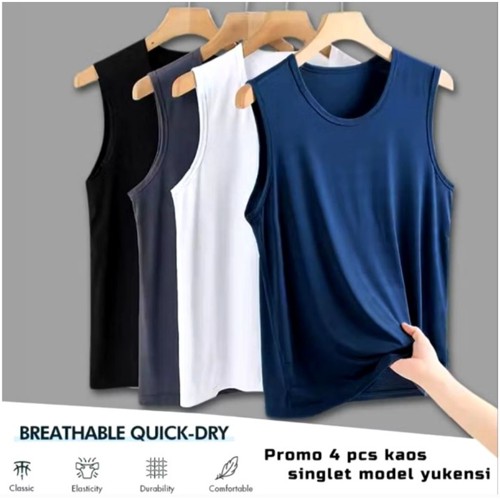 Singlet Pria Dewasa Paket 4 Pcs Super Hemat | Lembut, Adem, Tidak Gerah | Kaos D