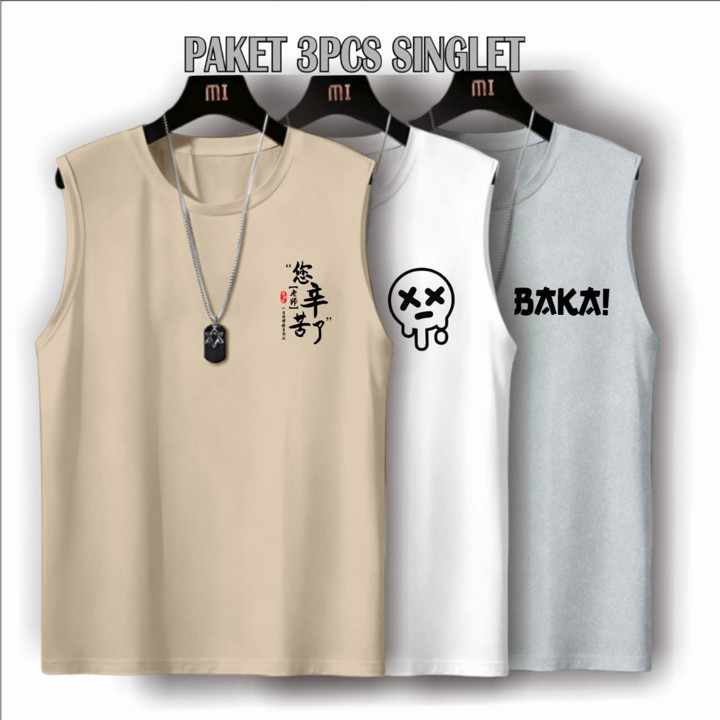 Singlet Lekbong Unisex Paketan 3 pcs CUMA 50ribu Singlet Santai Gym / Paketan Si