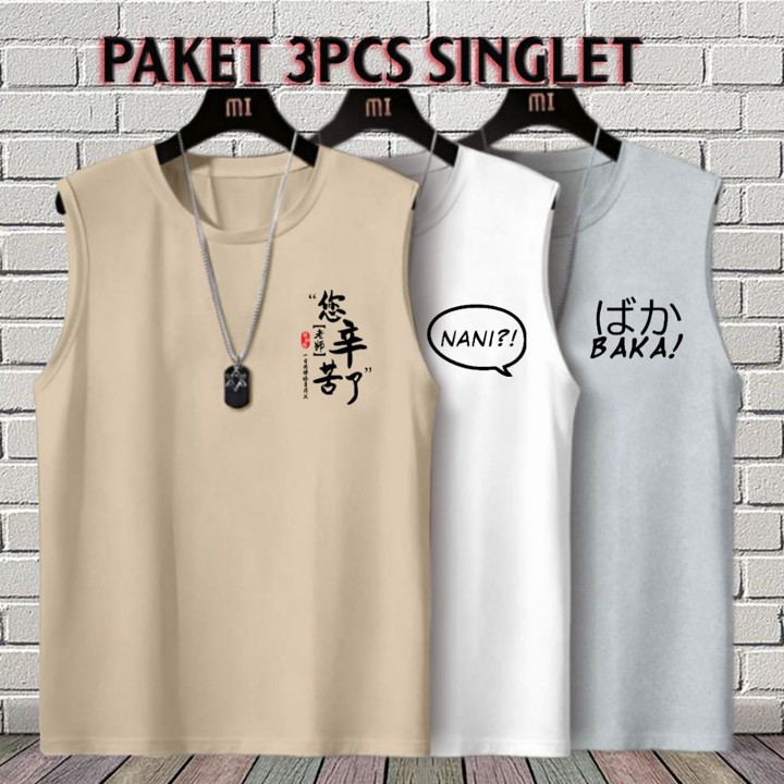 SR - 01 - Singlet Lekbong Unisex Paketan 3 pcs CUMA 50ribu Singlet Gym Santai / 