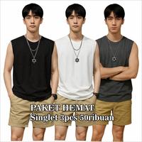 PAKET HEMAT Kaos Singlet Lekbong Pria 3pcs 50 Ribuan Kaos Da