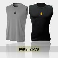 Paket 2 pcs Baselayer Kaos Singlet Pria Wanita Olahraga Gym Sepeda Lari Cepat Ke